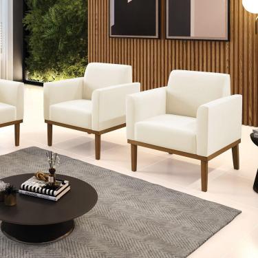 Imagem de Kit 2 Poltronas Decorativas Pés Fixo Em Madeira Castanho Veludo Bege