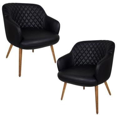 Imagem de Kit 2 Poltronas Kitana Pés Palito Couro Preto