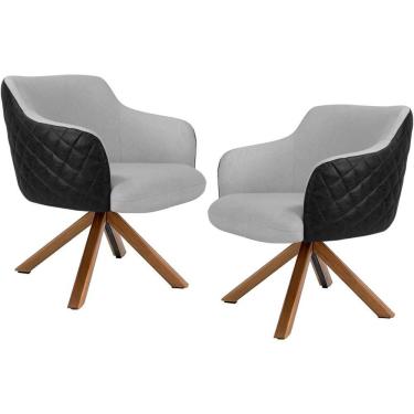 Imagem de Kit 02 Poltronas Base Giratória Linho Cinza Corano Preto