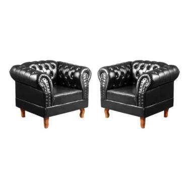 Imagem de Kit 2 Poltronas Chesterfield Dom Pedro Vintage Retrô Capitonê Couro Preto