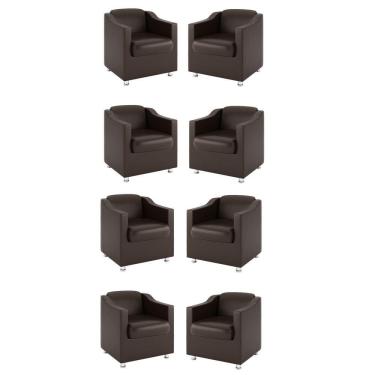Imagem de Kit 8 Poltronas Decorativas Sala Courino Marrom