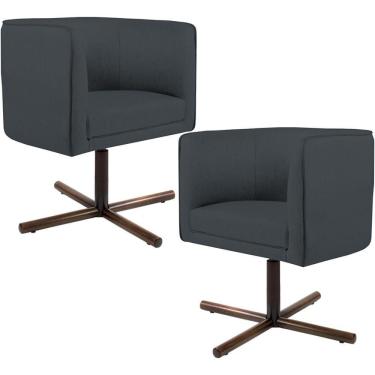 Imagem de Kit 02 Poltronas Giratória Base X Veludo Cinza C-317