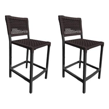 Imagem de Kit 2 Banquetas França Em Corda Náutica E Base Em Alumínio Preta Para área Gourmet Marrom Marrom