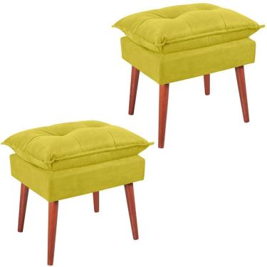 Imagem de Kit 2 Puff Puf Opall Pes Palito 55x40cm Suede Amarelo Mpassos Amarelo