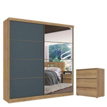 Imagem de Guarda Roupa Casal Málaga Full Glass 2 Portas Capuccino Azul Acetinado