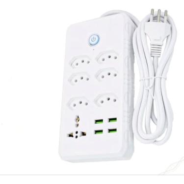 Imagem de ￼Régua Filtro de Linha com 7 Tomadas Extensão Elétrica 1 Universal 4 USB Bivolt 10A 110v/220v Cabo de 2 Metros Seguro.