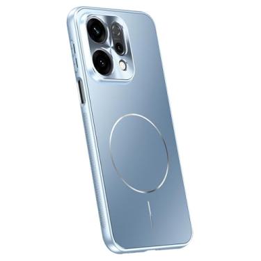 Imagem de HAOMRIYL Capa para Oppo Find X9/X9pro, capa magnética com proteção total de lentes, moldura antiderrapante, capa traseira de policarbonato rígido, azul, X9Pro