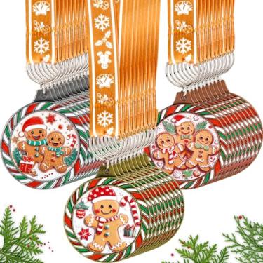 Imagem de Cunno 36 medalhas de Natal para concursos, prêmios de troféu de gengibre de 5 cm com 36 fitas, medalha de Natal, prêmios de inverno para festas de Natal, festas de aniversário, competições (cores de