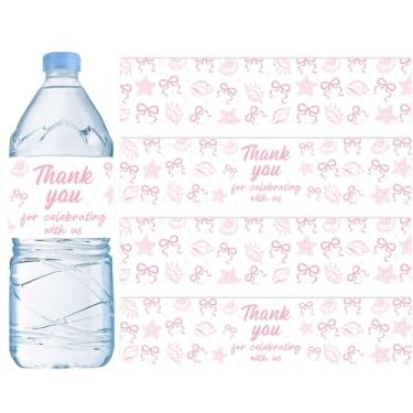 Imagem de Serencatcher Decorações de festa de estrela do mar e conchas com laço rosa, 52 peças de concha rosa e laço à prova d'água para praia, litoral, despedida de solteira, casamento, aniversário, chá de