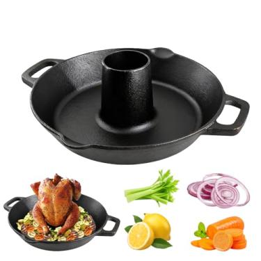 Imagem de Torrador de frango de ferro fundido – lata de cerveja de peru/suporte de frango com assadeira, suporte para assadeira de aves e churrasqueira, essencial para a maioria das churrasqueiras e fornos