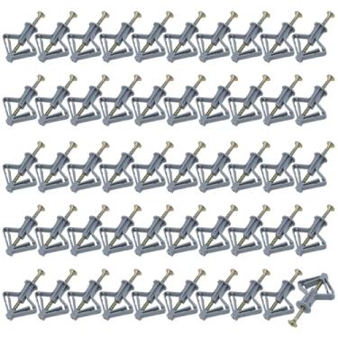 Imagem de Wealrit 50 peças de âncoras de parede oca âncoras de drywall com 30 parafusos para móveis resistentes âncora de borboleta para cortina de gesso cartonado - Tipo 01