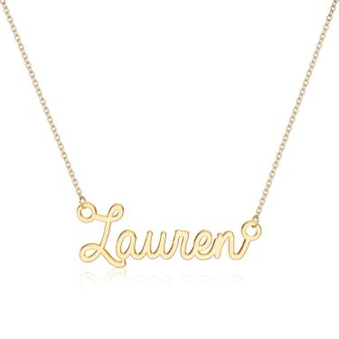 Imagem de Turandoss Colar personalizado com nome personalizado, banhado a ouro 14K, colar com pingente de nome delicado, joias personalizadas, presentes para mulheres, Latão, Sem Pedra Preciosa