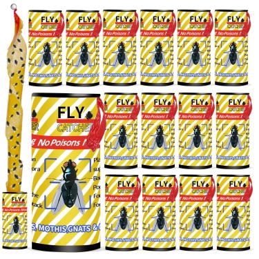 Imagem de Pacote com 32 fitas para moscas Pestoptek para ambientes internos e externos, fitas para pendurar adesivas, armadilhas para insetos/moscas de frutas, fitas para mosquitos, armadilhas para pendurar