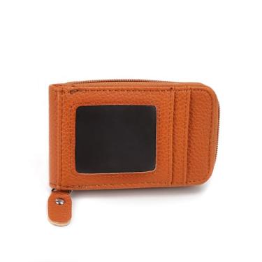 Imagem de Carteira feminina para cartão de crédito, estojo portátil para cartão de órgão com compartimento para identidade e estojo para cartão com zíper, Marrom, Organza marrom