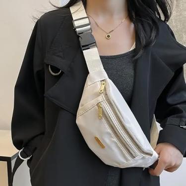 Imagem de Bolsa de cintura esportiva para mulheres, bolsa transversal de nylon multicamadas, pochete moderna para mulheres, Branco, One Size, uso diário