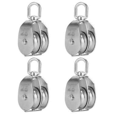 Imagem de LUMINFLY Conjunto de blocos de polia dupla industrial M25, pacote com 4, rodas giratórias de aço inoxidável para sistemas de montagem e elevação