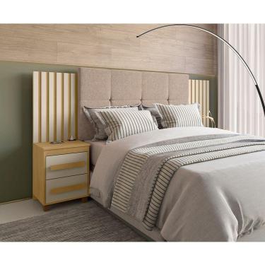 Imagem de Cabeceira Casal Extensível Com 2 Mesas De Apoio Ripado Suiça Cinamomo/off-white