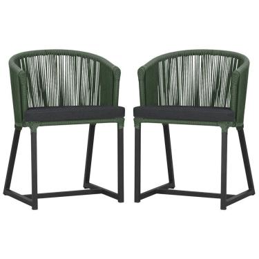 Imagem de 2 Cadeiras De Jantar Noronha Preta Corda Náutica E11 Trama Verde