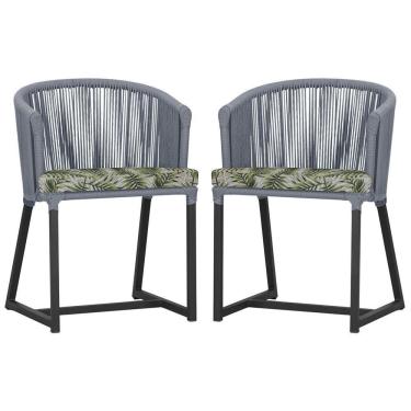 Imagem de 2 Cadeiras De Jantar Noronha Preta Corda Náutica E5 Trama Prata
