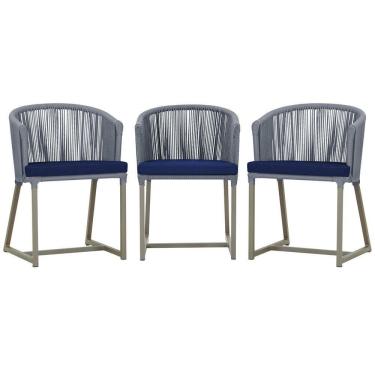 Imagem de 3 Cadeiras De Jantar Noronha Fendi Corda Náutica E10 Trama Prata