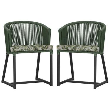 Imagem de 2 Cadeiras De Jantar Noronha Preta Corda Náutica E5 Trama Verde