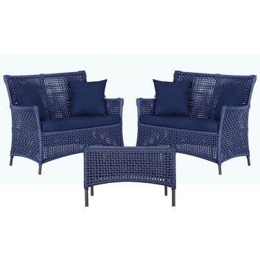 Imagem de 2 Sofás E Mesa Igapó Alumínio Preta Corda Náutica E10 Trama Azul