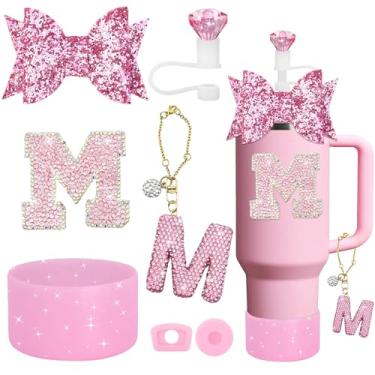 Imagem de YesMvpMvp Conjunto de acessórios de copo Stanley de 7 peças, pingente de letra para copos Stanley, incluindo canudo de diamante, canudo de laço, bota de silicone brilhante para Owala 850 g e 1,134 g