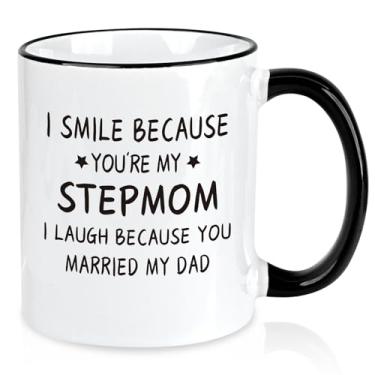 Imagem de Slugeren Presentes de Dia das Mães para Stepmom, I Smile Because You are My Stepmom Caneca de café 325 ml, presentes de aniversário de Natal para madrasta da enteada