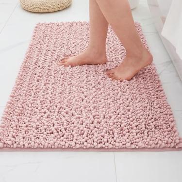 Imagem de ILANGO Tapetes de banheiro rosa 91 x 61 cm, tapetes de banho de chenille absorventes extramacios, tapete de banho felpudo grosso, antiderrapante, lavável na máquina, secagem rápida, tapetes de banho