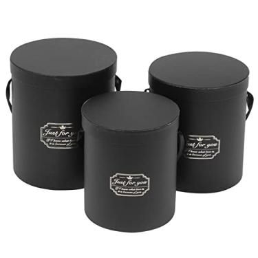 Imagem de 3pcs Round Flower Bucket Box Small Paperboard Bouquet Container for Weddings Birthdays and Special Occasions Elegant Floral Packing(Black)