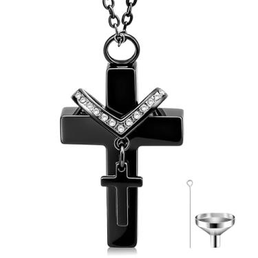 Imagem de Colar de urna cruzada para cinzas com diamante brilhante, joia de cremação à prova d'água para cães, gatos, pássaros, cinzas humanas, mini urna para homenagear os amados animais de estimação, pingente