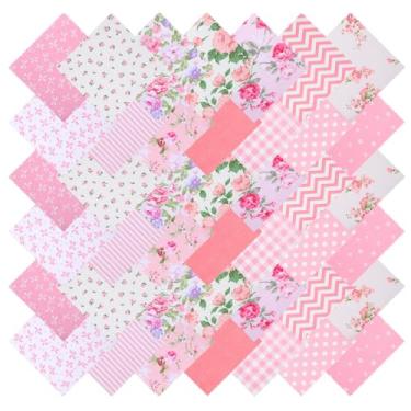Imagem de 42 pacotes de berloques rosa para acolchoamento, quadrados de tecido acolchoado de algodão pré-cortado de 12 x 12 cm, tecido de algodão floral para costura, patchwork, artesanato DIY