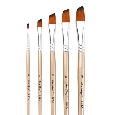 Imagem de Conjunto de 5 pincéis pintura com ponta angular cabelo náilon cabo madeira artista para crianças adultos iniciantes acrílico óleo aquarela gouache unhas corpo rosto detalhada suprimentos artesanato e