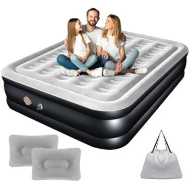 Imagem de Colchão Inflável Queen 203x152x46cm com Encosto e Bomba Elétrica Embutida – Colchão de Ar Casal para Casa e Camping (B【203x152x46cm】)