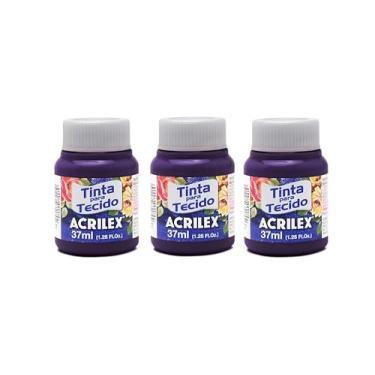 Imagem de Kit 3 Tintas Para Tecido Fosca Acrilex 37ml Violeta 516 | Alta Cobertura, Fixação a Frio, Resistente a Lavagens, Pronta Para Uso e Alto Rendimento