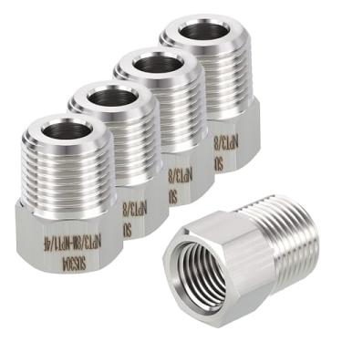 Imagem de Rebower Pacote com 5 adaptadores macho para FeMale de aço inoxidável 304, NPT macho de 9,5 mm x 1/10.2 cm FeMale NPT redutor de bucha hexagonal para industrial, fluido, jardinagem doméstica