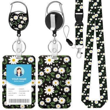 Imagem de Soleebee Cordão de margarida para crachás de identificação, lindo suporte de crachá de identificação e cordão destacável, chaveiro retrátil, carretel de crachá resistente com clipe mosquetão para
