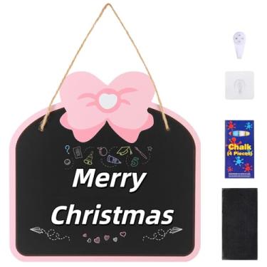 Imagem de Quadro negro de madeira de 30,5 cm × 30,5 cm, quadro negro apagável infantil com cordão para pendurar, 4 gizes, 2 ganchos, 1 borracha, placa de mensagem para quadro negro para loja, sala de aula