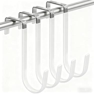 Imagem de Pacote com 4 ganchos com borracha para evitar arranhões, organizador resistente para sala de estar, banheiro, quarto, cozinha, roupas, toalhas, chapéus, casacos, bolsas, branco