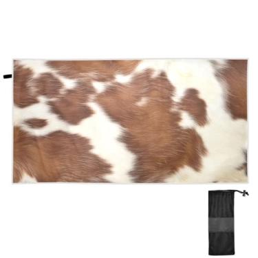 Imagem de ATTX Toalha de praia de vaca com estampa marrom branca 79 x 188 cm - Cobertor de microfibra leve de secagem rápida e resistente à areia para piscina, ioga, academia e viagens | Esportes de banho de