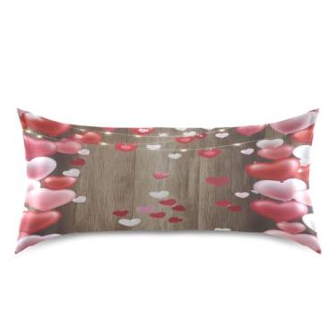 Imagem de Blueangle Fronha de cetim rosa vermelho coração para cabelo e pele, fronha de seda, tamanho king (50,8 x 101,6 cm) - Capas de almofada de cetim refrescantes com fecho de envelope (216)