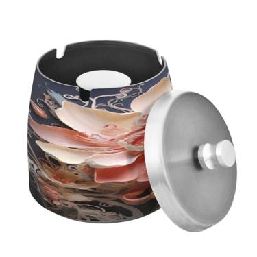 Imagem de Blueangle Cinzeiro de flores bonitas com tampa para cigarros, à prova de vento/chuva, aço inoxidável, sem fumaça, inodoro, cinzeiro para uso interno ou externo (560)