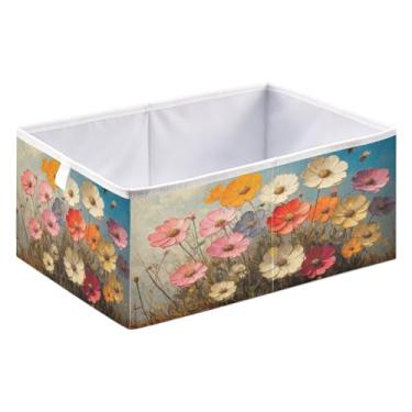 Imagem de ATTX Grandes caixas de armazenamento de pintura a óleo de flores silvestres organizador de armário - caixas de armazenamento dobráveis para roupas, brinquedos, livros | Caixas de armazenamento
