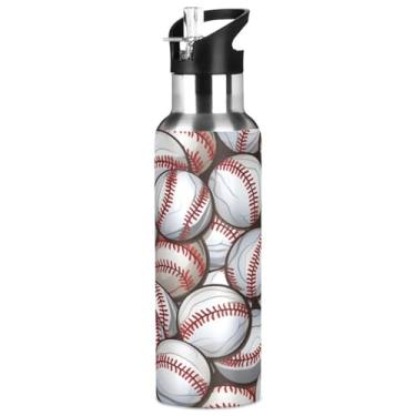 Imagem de ATTX Garrafa de água de aço inoxidável com canudo com estampa de bolas de beisebol, 947 ml, sem BPA, para academia, trabalho, atividades ao ar livre e viagens #102