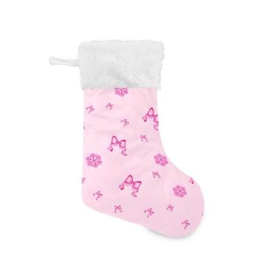 Imagem de GakkiGii Flocos de neve e laços, grande meia de Natal, decoração de Natal pendurada para parede de lareira de árvore, 45 x 31 cm