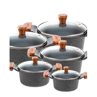 Imagem de Jogo de Panelas Cerâmica 5 peças antiaderente Javali, Preto craqueado