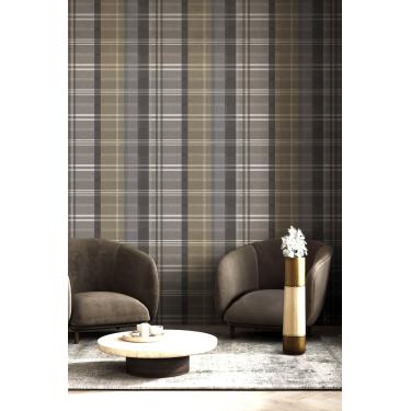 Imagem de Papel de Parede Botany House Xadrez Cinza Escuro 15569