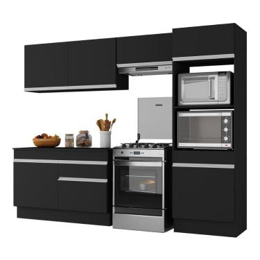 Imagem de Armário De Cozinha Compacta 4 Peças Com Rodapé Mp2193 Made Multimóveis Preto/branco Preto/branco