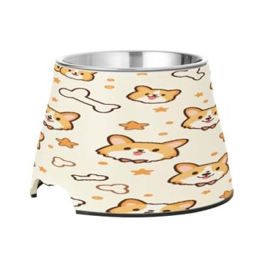 Imagem de Blueangle Tigelas elevadas para cães com aço inoxidável - Prato antiderrapante para animais de estimação de 2,3 xícaras de alta capacidade para saúde da coluna e design fofo de cachorro Corgi (200)