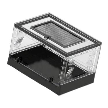 Imagem de IEUDNS Tanque de répteis dobrável transparente, habitat para lagartos, gabinete para animais de estimação, painel superior de malha, maçaneta frontal, porta, Preto